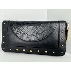 Balmain Embossed Leather Wallet in Black with Gold Hardware B-9